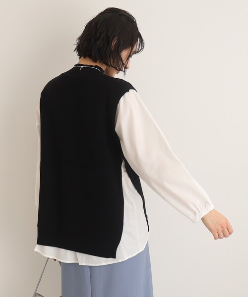 SHOO・LA・RUE（シューラルー）の「◆ニット×布帛ドッキングプルオーバー（Tシャツ/カットソー・レディース・グリーン/ライトベージュ/ブラック・00）」の12枚目の写真