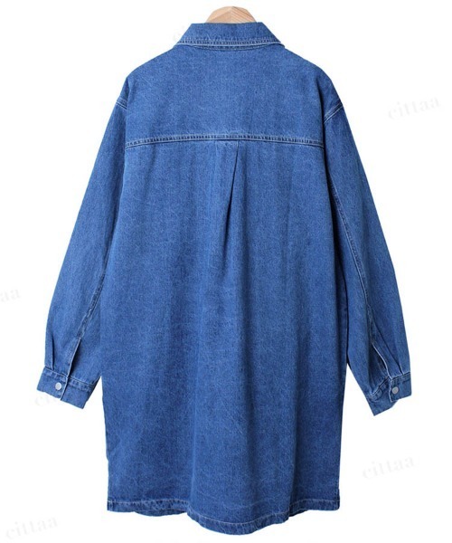 Dalfwin(ダールフィン)の「デニムシャツひざ丈ミニワンピース(ワンピース・レディース・ブルー・FREE)」の4枚目の写真