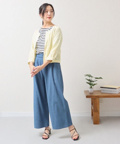 libelle more(リベル モア)の「シアーノーカラーブルゾン(ノーカラージャケット・レディース・ライトカーキ/イエロー/ブラック/オフホワイト・M/L)」の6枚目の写真
