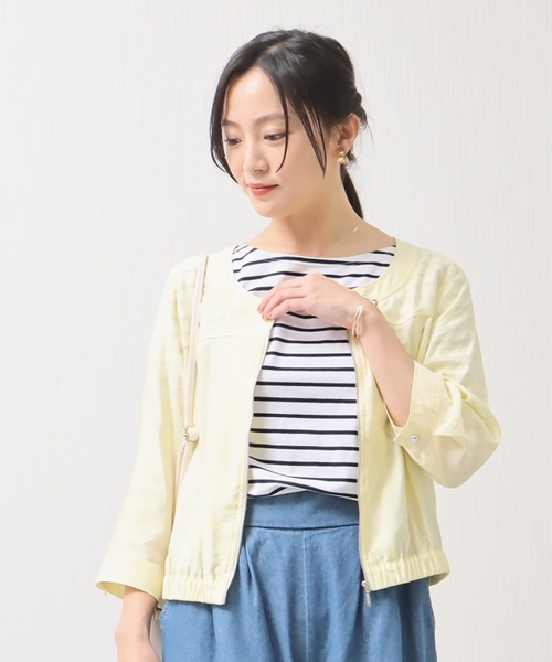 libelle more(リベル モア)の「シアーノーカラーブルゾン(ノーカラージャケット・レディース・ライトカーキ/イエロー/ブラック/オフホワイト・M/L)」の11枚目の写真