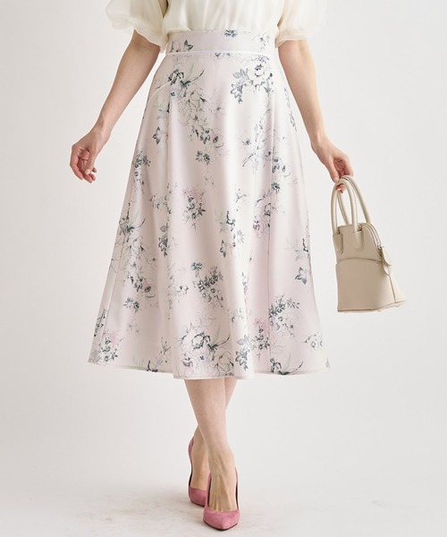 tocco closet(トッコ クローゼット)の「グログランテープラインフラワープリントフレアスカート(スカート・レディース・ピンク/ホワイト・M)」の2枚目の写真
