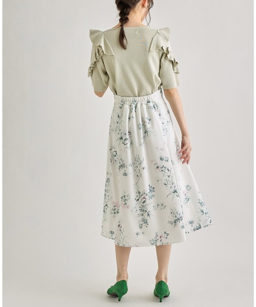 tocco closet(トッコ クローゼット)の「グログランテープラインフラワープリントフレアスカート(スカート・レディース・ピンク/ホワイト・M)」の3枚目の写真