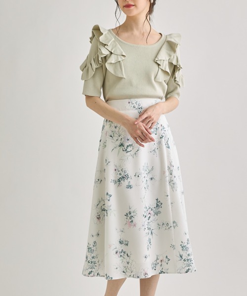 tocco closet(トッコ クローゼット)の「グログランテープラインフラワープリントフレアスカート(スカート・レディース・ピンク/ホワイト・M)」の14枚目の写真
