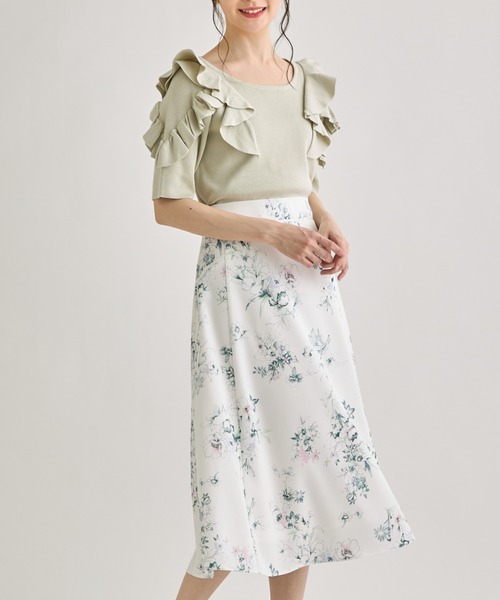 tocco closet(トッコ クローゼット)の「グログランテープラインフラワープリントフレアスカート(スカート・レディース・ピンク/ホワイト・M)」の6枚目の写真