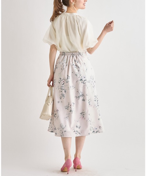 tocco closet(トッコ クローゼット)の「グログランテープラインフラワープリントフレアスカート(スカート・レディース・ピンク/ホワイト・M)」の12枚目の写真