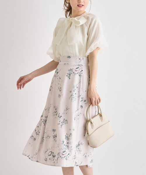 tocco closet(トッコ クローゼット)の「グログランテープラインフラワープリントフレアスカート(スカート・レディース・ピンク/ホワイト・M)」の19枚目の写真