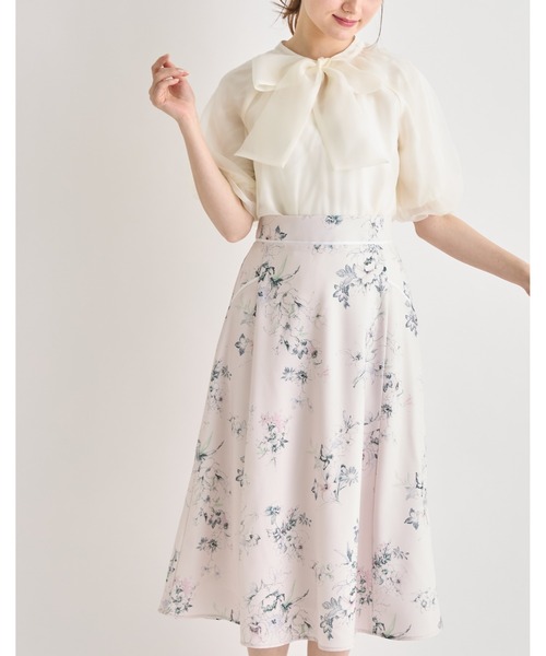 tocco closet(トッコ クローゼット)の「グログランテープラインフラワープリントフレアスカート(スカート・レディース・ピンク/ホワイト・M)」の17枚目の写真