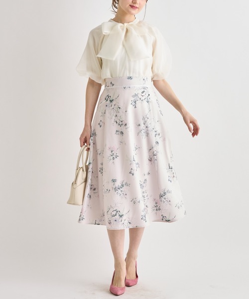 tocco closet(トッコ クローゼット)の「グログランテープラインフラワープリントフレアスカート(スカート・レディース・ピンク/ホワイト・M)」の9枚目の写真