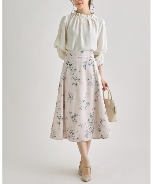 tocco closet(トッコ クローゼット)の「グログランテープラインフラワープリントフレアスカート(スカート・レディース・ピンク/ホワイト・M)」の15枚目の写真