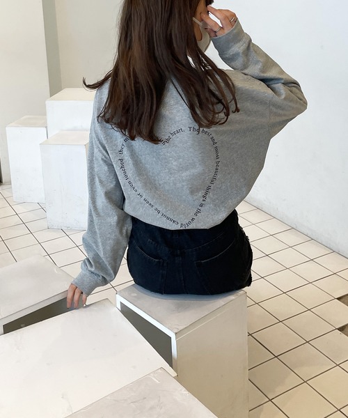 LE MORE（リモア）の「ハートデザインロングTシャツ（Tシャツ/カットソー・レディース・ホワイト/ピンク/グレー・FREE）」の2枚目の写真