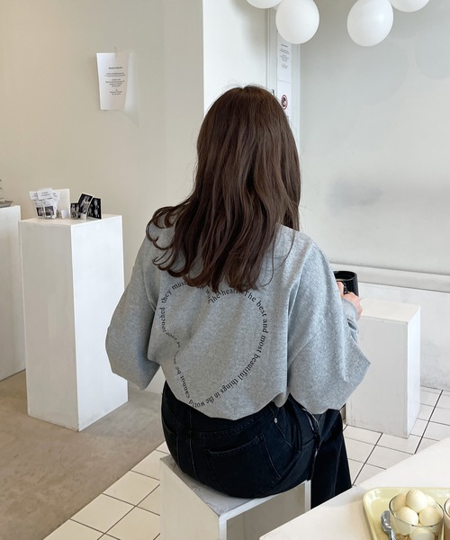 LE MORE（リモア）の「ハートデザインロングTシャツ（Tシャツ/カットソー・レディース・ホワイト/ピンク/グレー・FREE）」の4枚目の写真
