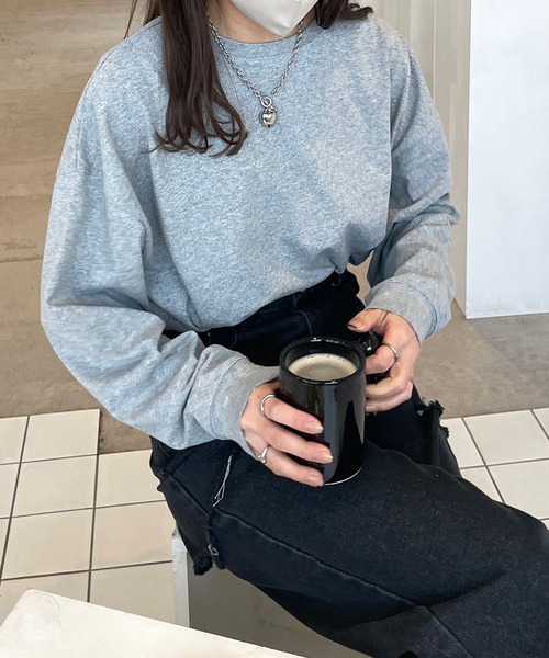LE MORE（リモア）の「ハートデザインロングTシャツ（Tシャツ/カットソー・レディース・ホワイト/ピンク/グレー・FREE）」の5枚目の写真