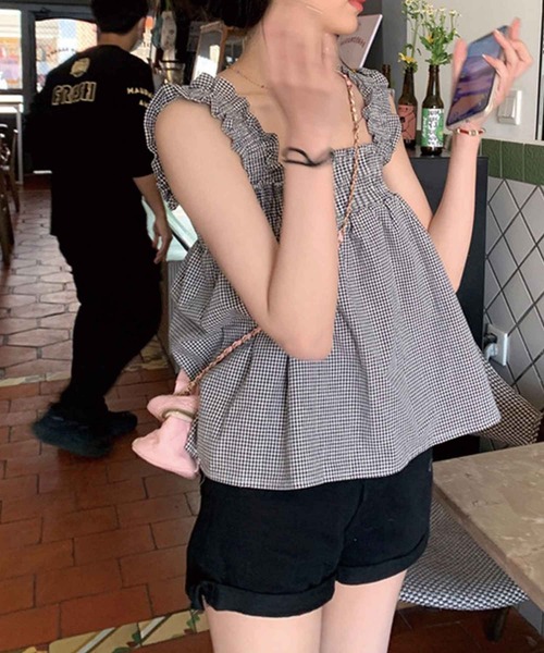 SPIGA(スピーガ)の「ギンガムチェックシャーリングキャミトップス(その他トップス・レディース・ブラック・FREE)」の10枚目の写真