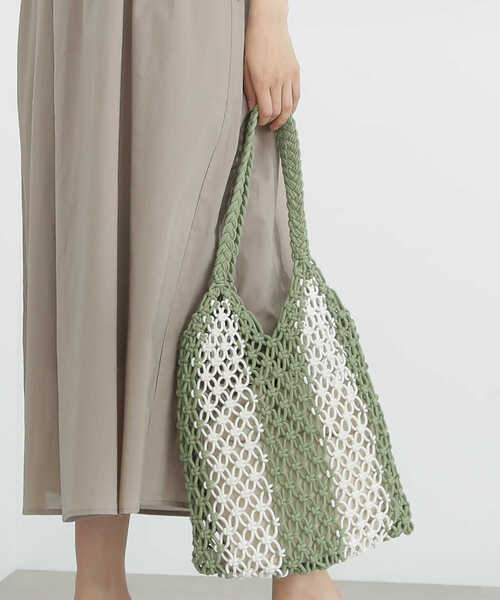 N.（N. Natural Beauty Basic）（エヌエヌナチュラルビューティーベーシック）の「マクラメ編トートバッグ（トートバッグ・レディース・ライトグリーン/オレンジ・ﾌﾘ-）」の9枚目の写真