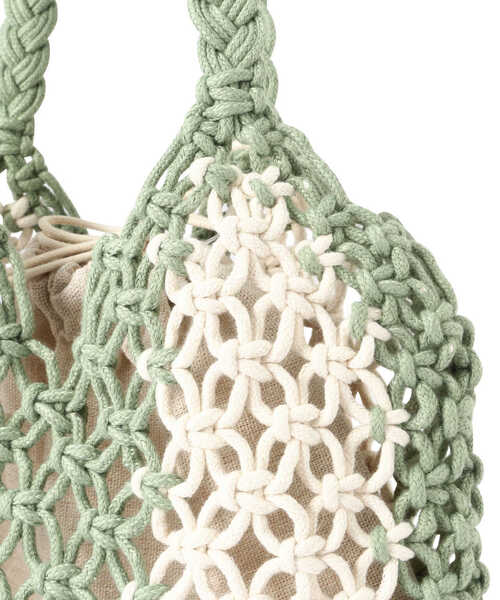 N.（N. Natural Beauty Basic）（エヌエヌナチュラルビューティーベーシック）の「マクラメ編トートバッグ（トートバッグ・レディース・ライトグリーン/オレンジ・ﾌﾘ-）」の4枚目の写真