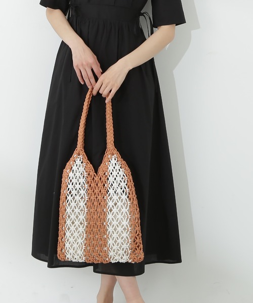 N.（N. Natural Beauty Basic）（エヌエヌナチュラルビューティーベーシック）の「マクラメ編トートバッグ（トートバッグ・レディース・ライトグリーン/オレンジ・ﾌﾘ-）」の2枚目の写真