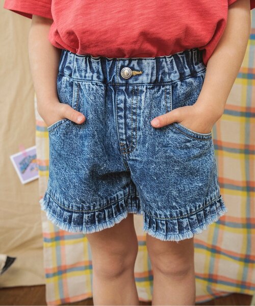 BREEZE（ブリーズ）の「裾プリーツデニムショートパンツ（デニムパンツ・キッズ・サックスブルー/ブルー・90/100/110/120/80/130/140）」の2枚目の写真