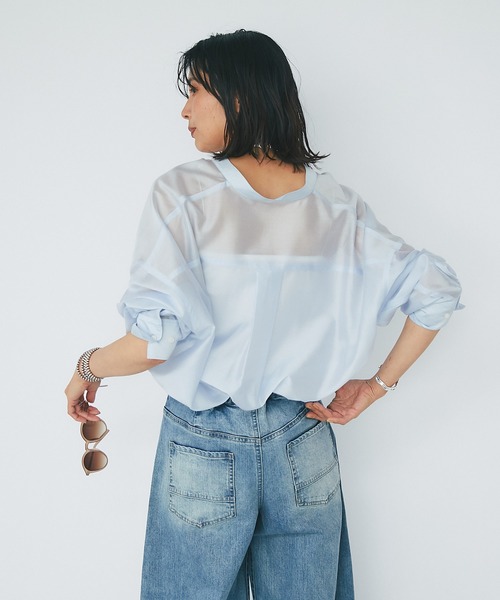 RIVE DROITE（リヴドロワ）の「ナチュラルオーガンジーバンドカラーシャツ（シャツ/ブラウス・レディース・サックスブルー/ブラック/ピンク/ダークブラウン・FREE）」の10枚目の写真