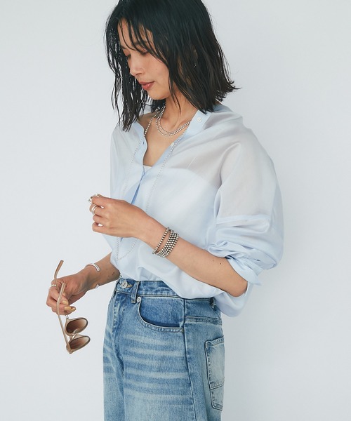 RIVE DROITE（リヴドロワ）の「ナチュラルオーガンジーバンドカラーシャツ（シャツ/ブラウス・レディース・サックスブルー/ブラック/ピンク/ダークブラウン・FREE）」の17枚目の写真