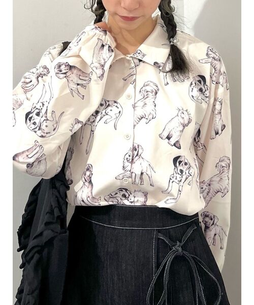 merry jenny（メリージェニー）の「dog&cat シャツ（シャツ/ブラウス・レディース・オフホワイト/ライトブルー・FREE）」の3枚目の写真