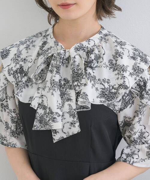 最終価格です❗(美品❗)ボウエー可愛いトップス　M ems excite（エムズエキサイト）の「肩あきドッキングボウタイOP