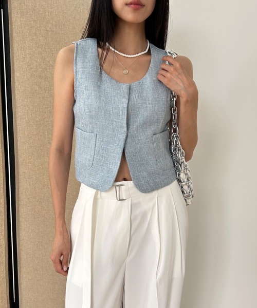 Didot.showroom(ディドット ショールーム)の「ツイードサマーベスト(ベスト・レディース・ブルー/ベージュ・FREE)」の2枚目の写真