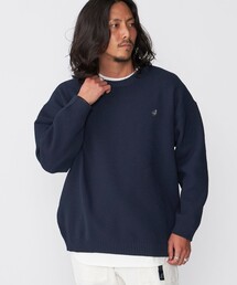 *SHIPS:〈ニット+ロンT〉ワンポイントロゴ ビッグシルエット レイヤード クルーネック ニット