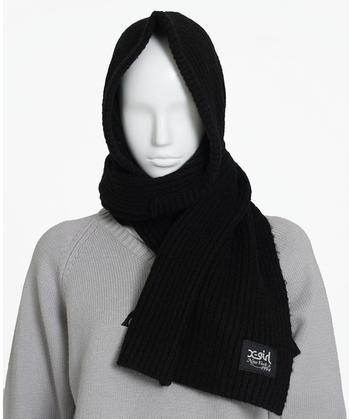 X-girl（エックスガール）の「KNIT HOODED STOLE（ストール/ショール・レディース・ブラック/ブルー・ONE SIZE）」の8枚目の写真
