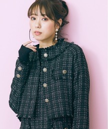 marun | <大きいサイズ> ツイードジャケット marun(ノーカラージャケット)