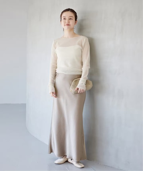 新品タグ付き 2024AW IENA ダブルサテンスカート ホワイト36 追加13》ダブルサテンスカート（ロング・マキシ丈スカート