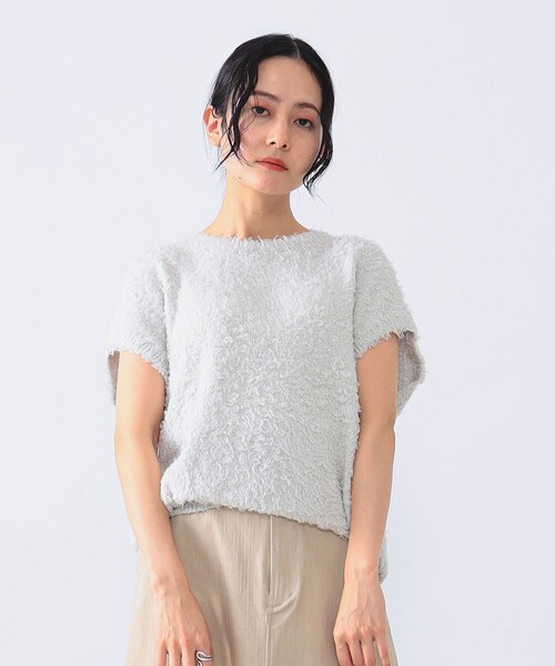 SLOANE グレー ショートスリーブニット 別注】＜SLOANE＞ シアー ショートスリーブ クルーネック ニット