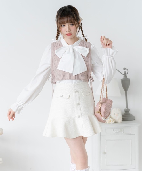 ホワイトニットベスト リボン付き ikka｜サイドリボンニットベスト | Rakuten Fashion(楽天