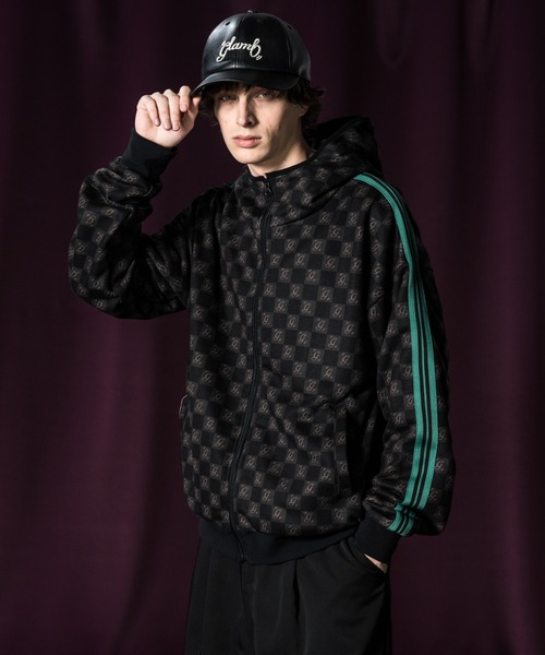 glamb（グラム）の「Monogram Hooded Jersey / モノグラムフーデッドジャージ（ジャージ・メンズ・ブラック/ネイビー・L/M/S）」の4枚目の写真