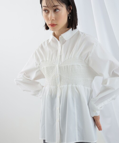 「Ray BEAMS」 長袖ブラウス ONE SIZE ホワイト レディース Ray BEAMS（レイビームス）の「リブ カフス バルーンスリーブ
