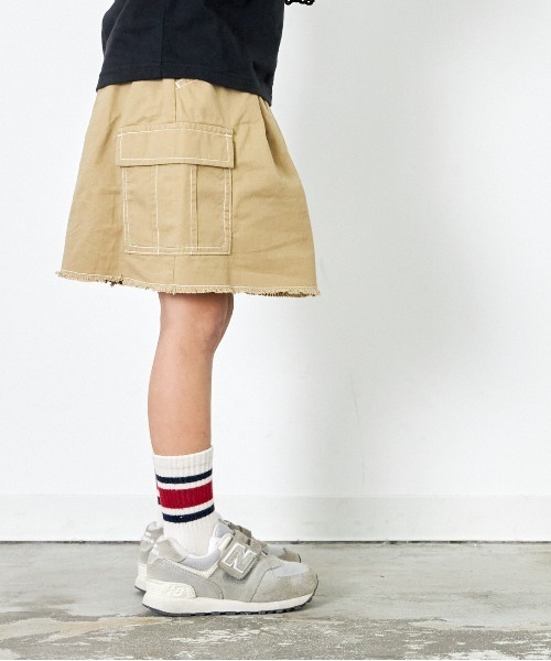 MAKE YOUR DAY（メイクユアデイ）の「カーゴポケットフリンジスカート■80～140cm（スカート・キッズ・オリーブ/ブルー/ベージュ・90/120/100/140/130/110/80）」の2枚目の写真