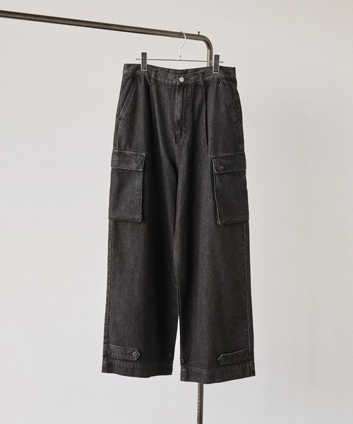 M-47 ヴィンテージ加工 ミリタリー ワイドデニムカーゴパンツ（デニム
