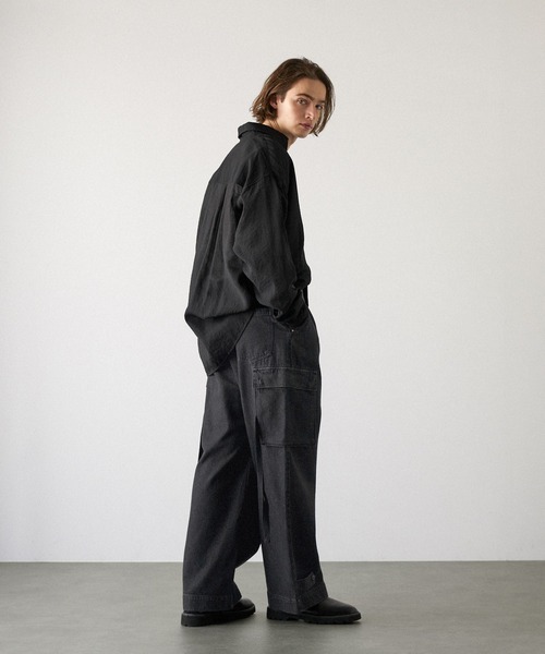 M-47 ヴィンテージ加工 ミリタリー ワイドデニムカーゴパンツ