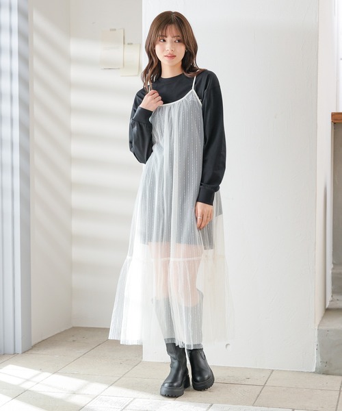 Honeys（ハニーズ）の「キャミチュールワンピース（ワンピース・レディース・アイボリー/ブラック/チャコールグレー・M/L/S/LL）」の4枚目の写真