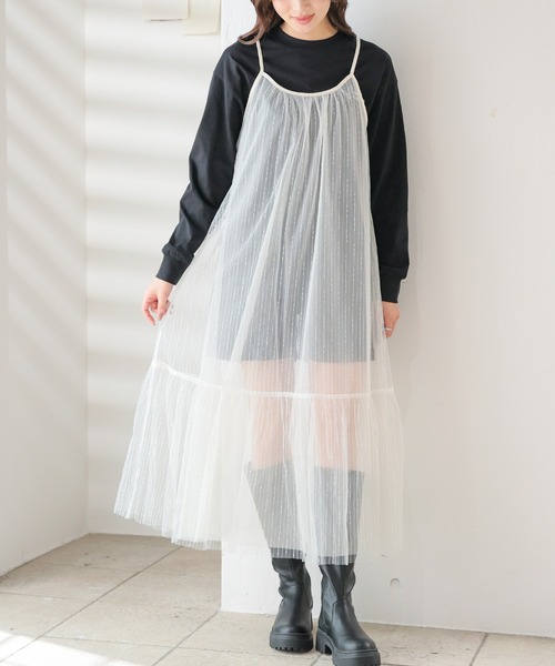 Honeys（ハニーズ）の「キャミチュールワンピース（ワンピース・レディース・アイボリー/ブラック/チャコールグレー・M/L/S/LL）」の5枚目の写真