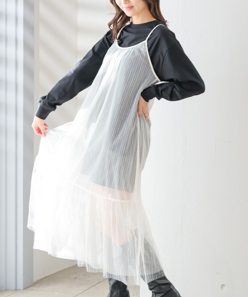 Honeys（ハニーズ）の「キャミチュールワンピース（ワンピース・レディース・アイボリー/ブラック/チャコールグレー・M/L/S/LL）」の6枚目の写真