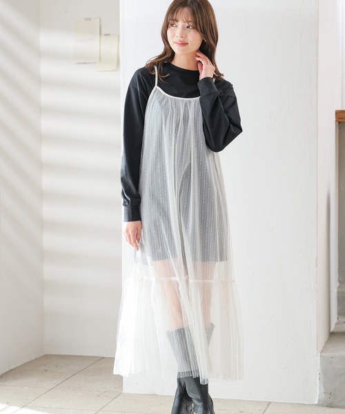 Honeys（ハニーズ）の「キャミチュールワンピース（ワンピース・レディース・アイボリー/ブラック/チャコールグレー・M/L/S/LL）」の7枚目の写真