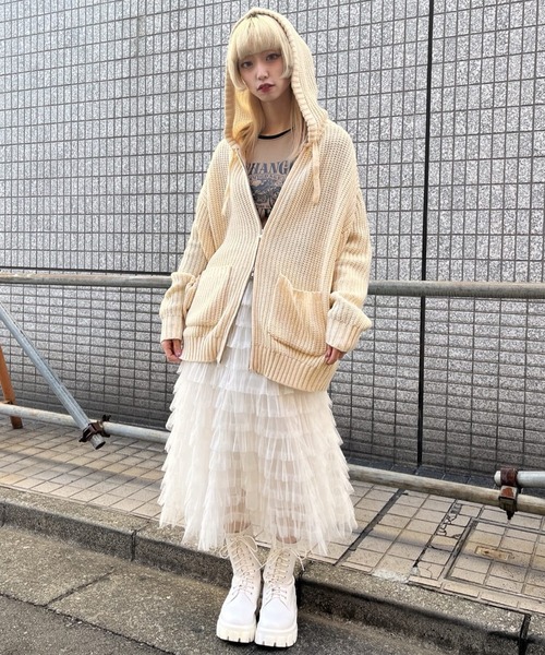 SPINNS(スピンズ)の「チュールティアードロングスカート(スカート・レディース・グレー/オレンジ/ベージュ/ピンク/ホワイト/ブラック・ONESIZE)」の12枚目の写真