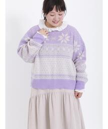 Samansa Mos2 | 【マシンウォッシャブル】雪柄ジャカード前後2WAYニット(カーディガン/ボレロ)