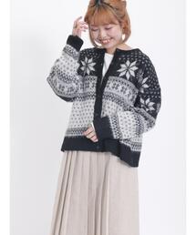 Samansa Mos2 | 【マシンウォッシャブル】雪柄ジャカード前後2WAYニット(カーディガン/ボレロ)