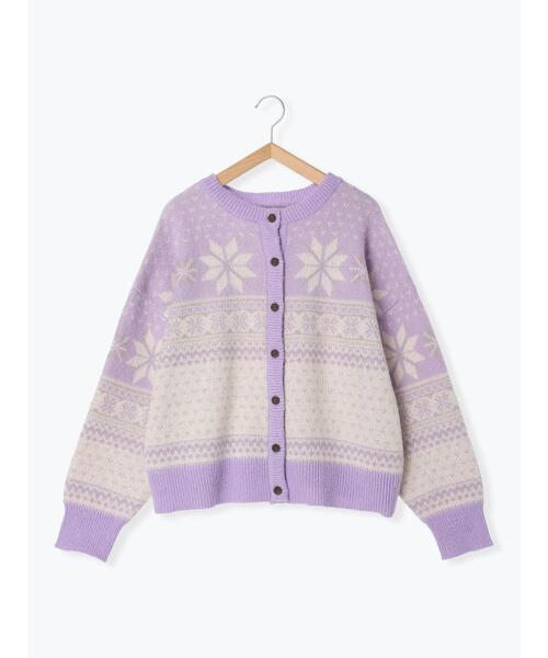 Samansa Mos2(サマンサ モスモス)の「【マシンウォッシャブル】雪柄ジャカード前後2WAYニット(カーディガン/ボレロ・レディース・パープル/ブラック/レッド/ミント/ブルー/ブラウン・F)」の9枚目の写真