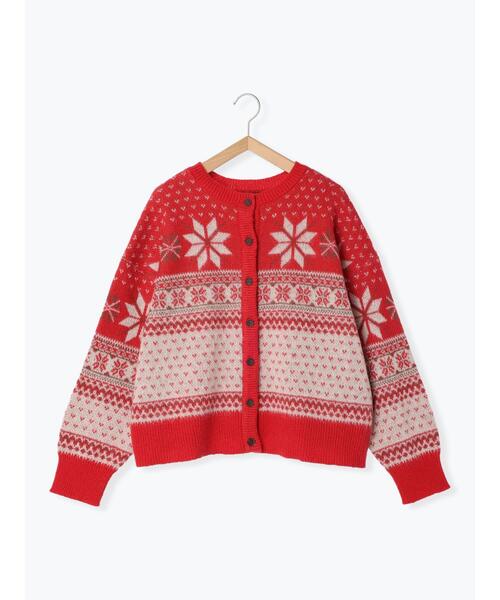 Samansa Mos2(サマンサ モスモス)の「【マシンウォッシャブル】雪柄ジャカード前後2WAYニット(カーディガン/ボレロ・レディース・パープル/ブラック/レッド/ミント/ブルー/ブラウン・F)」の8枚目の写真