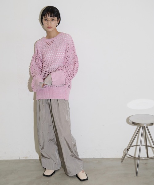 THE YOn（ザヨン）の「メランジメッシュニットプルオーバー（ニット/セーター・レディース・ホワイト/ピンク/グリーン/イエロー/グレイッシュベージュ・FREE）」の12枚目の写真