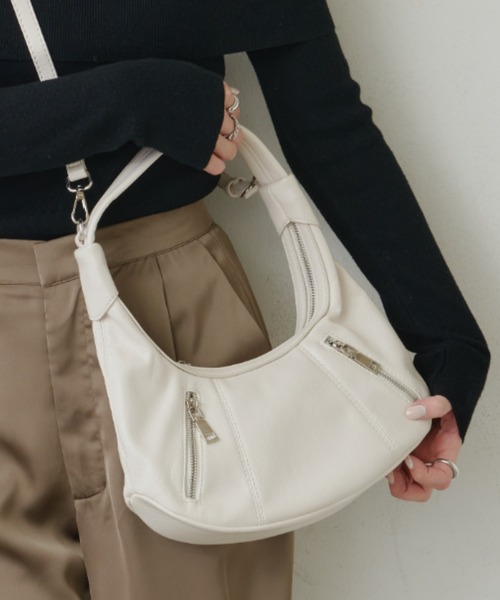 Aunt Marie's(アントマリーズ)の「ワンハンドルZIPポケットミニBAG(ハンドバッグ・レディース・ホワイト/ブラック・FREE)」の5枚目の写真