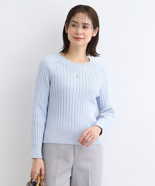 INDIVI(インディヴィ)の「◆【洗える/ラメ】ワイドリブニット(ニット/セーター・レディース・ネイビー/オフホワイト/サックスブルー・15 /13/19/05/38)」の8枚目の写真