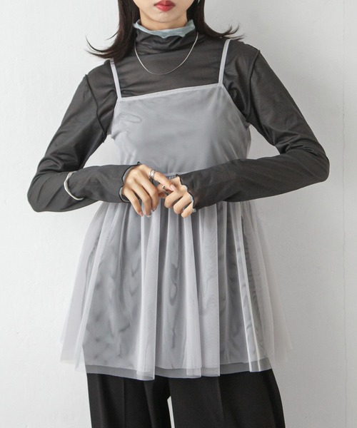 Chillfar（チルファー）の「チュールバックリボンオープンキャミ（キャミソール・レディース・ブラック/グレー/アイボリー・FREE）」の3枚目の写真